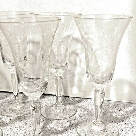 Vintage Etched Clear Crystal Cordial Glasses Flare Rim Set of 6 Mid Century Bar - Picture 9 of 10